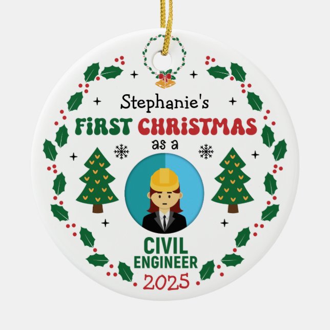 Décoration En Céramique Ingénieur civil Premier Noël Nom personnalisé (Devant)