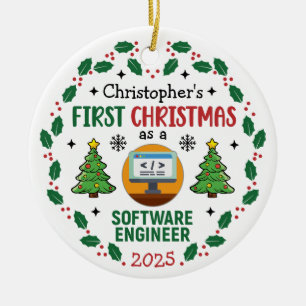 Décoration En Céramique Ingénieur logiciel Premier Noël Nom personnalisé