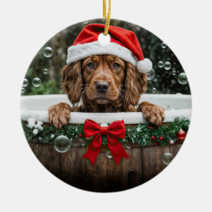 Décoration En Céramique Irish Setter Mignon Bains Moussants de Noël