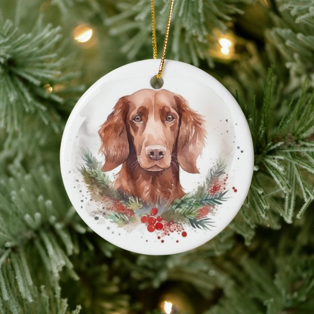 Décoration En Céramique Irlandais Red Setter Festive Wreath Pup (Arbre)
