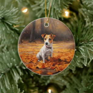 Décoration En Céramique Jack Russell à l'automne Feuilles automne Inspire