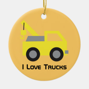 Décoration En Céramique J'adore les camions, véhicule jaune mignon pour le