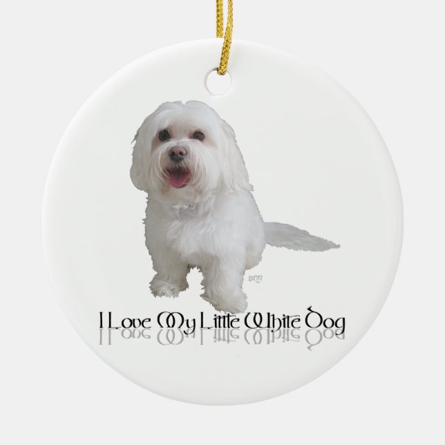 Décoration En Céramique J'adore mon petit chien blanc - Havanais (Devant)