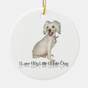 Décoration En Céramique J'adore mon petit chien blanc - mélange Caniche / 