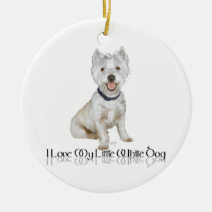 Décoration En Céramique J'adore mon petit chien blanc - Westie
