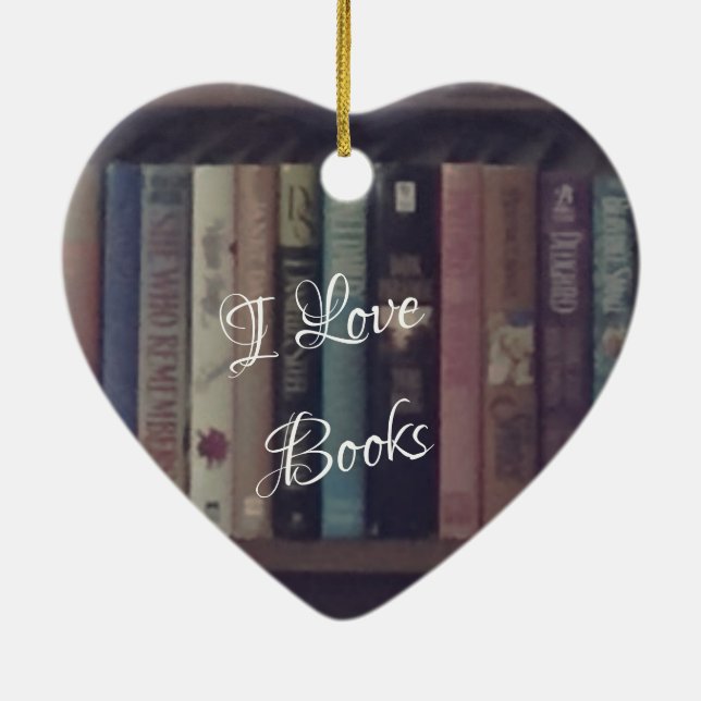 DÉCORATION EN CÉRAMIQUE J'AIME L'ORNEMENT DE COEUR DE LIVRES (Dos)