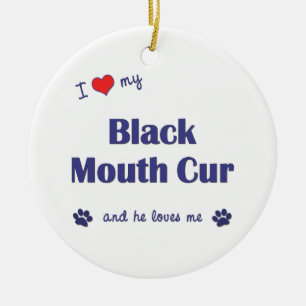 Décoration En Céramique J'aime mon cabot noir de bouche (le chien