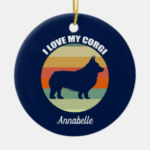 Décoration En Céramique J'aime mon coucher de soleil Corgi Noël personnali