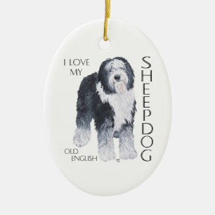Décoration En Céramique J'Aime Mon Vieux Berger Anglais