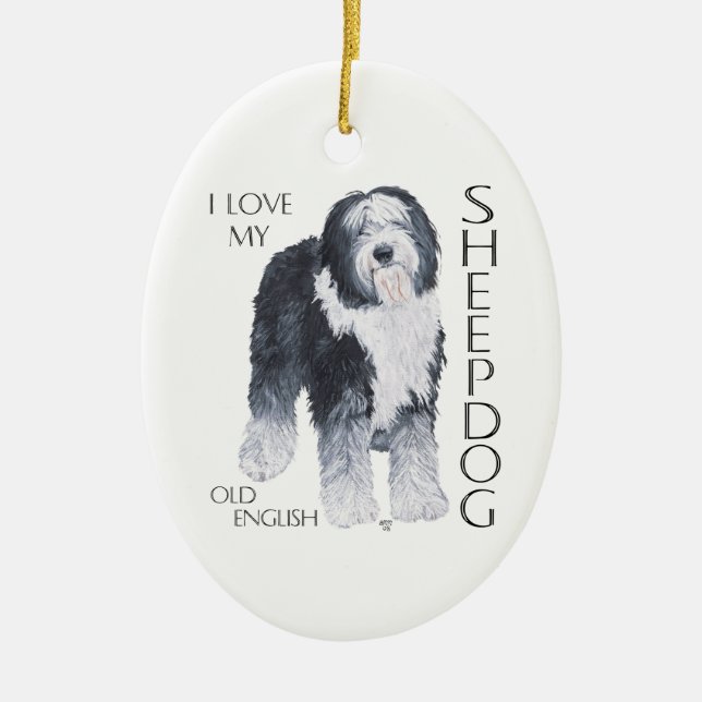 Décoration En Céramique J'Aime Mon Vieux Berger Anglais (Devant)