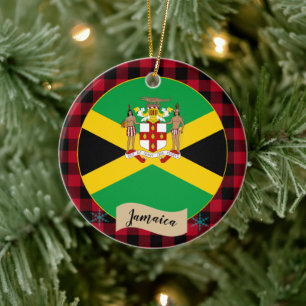 Décoration En Céramique Jamaïque, buffle rouge plaid et drapeau jamaïcain
