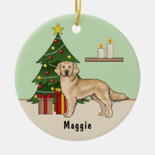 Décoration En Céramique Jaune Golden Retriever Chien avec arbre de Noël