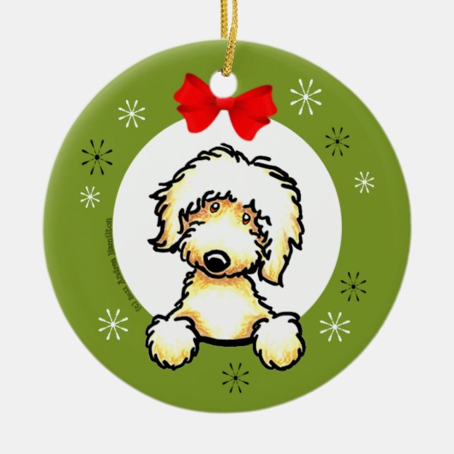 Décoration En Céramique Jaune Labradoodle Noël Classique (Devant)