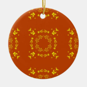 Décoration En Céramique Jaune, Orange Floral Damas Motif rétro