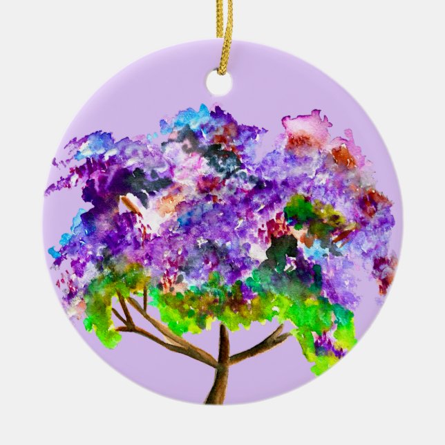 Décoration En Céramique Jaune violette arbre aquarelle art (Devant)