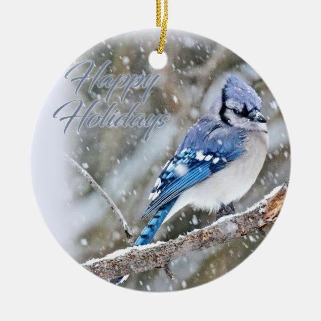 Décoration En Céramique Jay Bleu en Noël de neige (Devant)