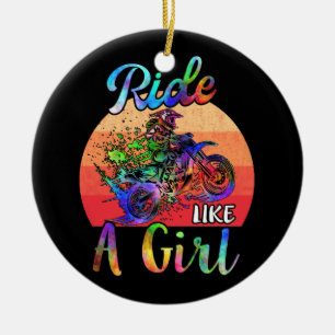 Décoration En Céramique Je roule comme une fille Dirt Vélo Aquarelle
