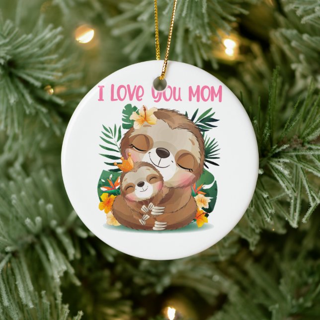 Décoration En Céramique Je t'aime Maman mignonne Maman et Baby Sloth (Arbre)