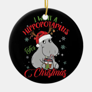 Décoration En Céramique Je Veux Un Hippopotame Pour Noël Hippo De Noël