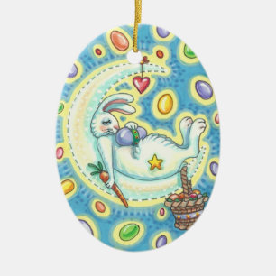 Décoration En Céramique JELLY BEAN RÊVES EASTER BUNNY ORNAMENT Oval