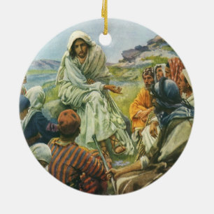 Décoration En Céramique Jésus Christ Sermon sur le Mont, Religion Vintage