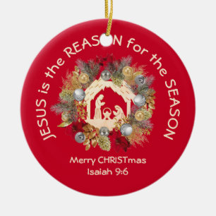 Décoration En Céramique JÉSUS EST LA RAISON DE Noël Rouge