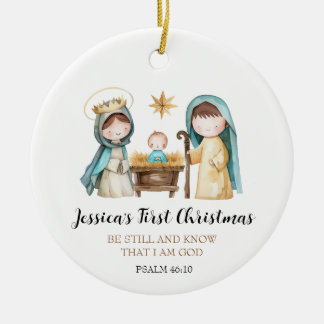 Décoration En Céramique Jesus Nativity Scene Bible Verse First Christmas