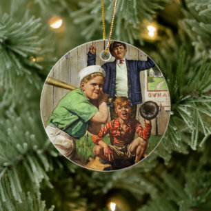 Décoration En Céramique Jeu de baseball vintage, enfant garçon joueur de s