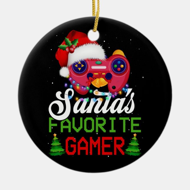 Décoration En Céramique Jeu Vidéo de Noël Père Noël Jeu de Joueur Préféré (Devant)