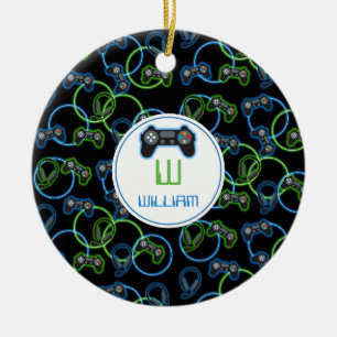 Décoration En Céramique Jeu vidéo Neon Blue & Green Motif Monogramme