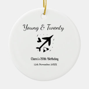 Décoration En Céramique Jeune et vingt aventure joyeux anniversaire nom