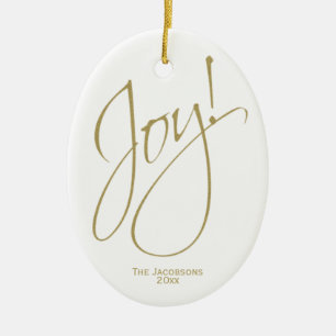 Décoration En Céramique Joie ! Simple Elegant Gold & White Photo de Noël