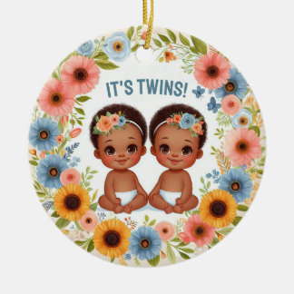 Décoration En Céramique Joli African Twin Boys Baby shower Aquarelle