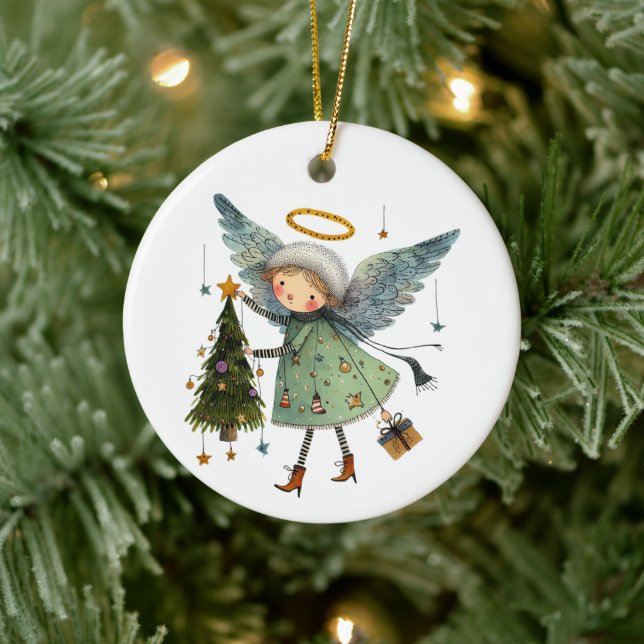 Décoration En Céramique Joli ange avec sapin de Noël (Arbre)