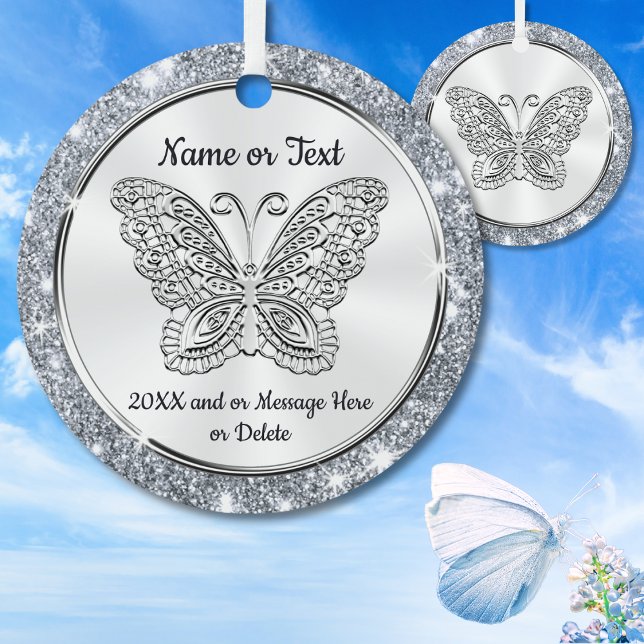 Décoration En Céramique Joli Argent, Arbre de Noël Papillon (Butterfly Christmas Ornament. Butterfly Memorial Ornament. Personalized Butterfly Ornaments. Gifts.)