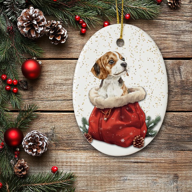 Décoration En Céramique Joli Beagle Chien Chien de Noël Sac cadeau de Noël (Créateur téléchargé)