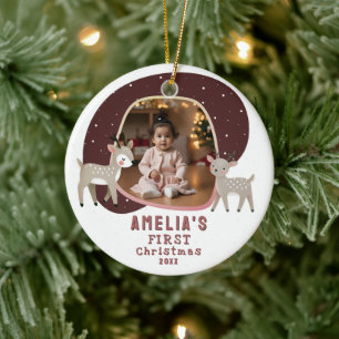 Décoration En Céramique Joli bébé 1ère Noël Photo Renne