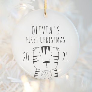 Décoration En Céramique Joli bébé tigre Premier Noël Noir Blanc