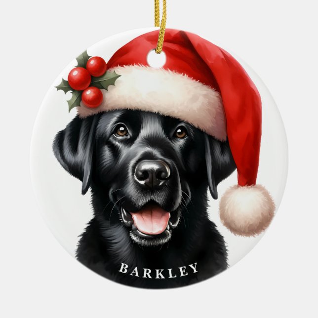 Décoration En Céramique Joli Black Labrador Retriever Père Noël Chien Noël (Devant)