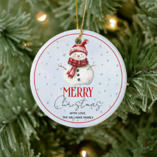 Décoration En Céramique Joli bonhomme de neige et neige photo de Noël