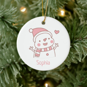 Décoration En Céramique Joli Bonhomme de Neige Heureux, Noël Personnalisé