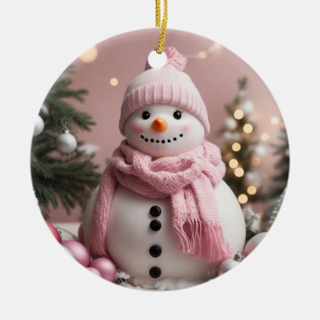 Décoration En Céramique Joli bonhomme de Noël rose (Devant)