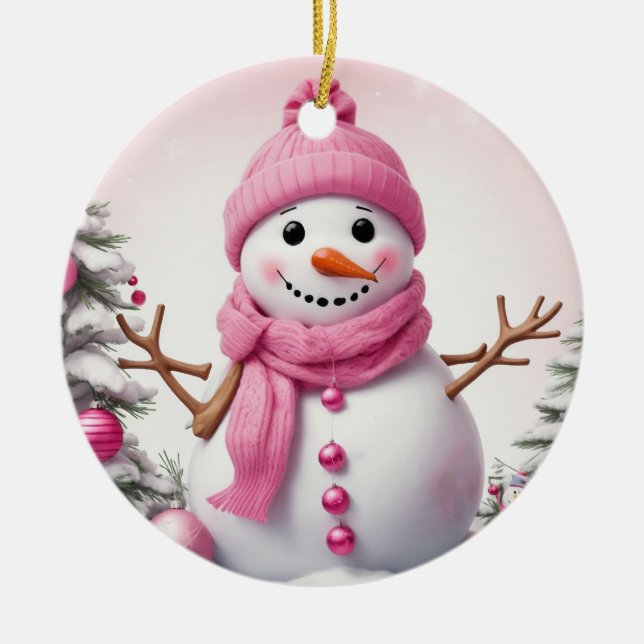 Décoration En Céramique Joli bonhomme rose de Noël (Devant)