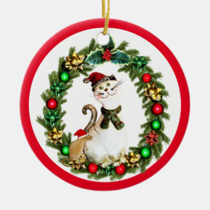 Décoration En Céramique Joli chat et souris de Noël