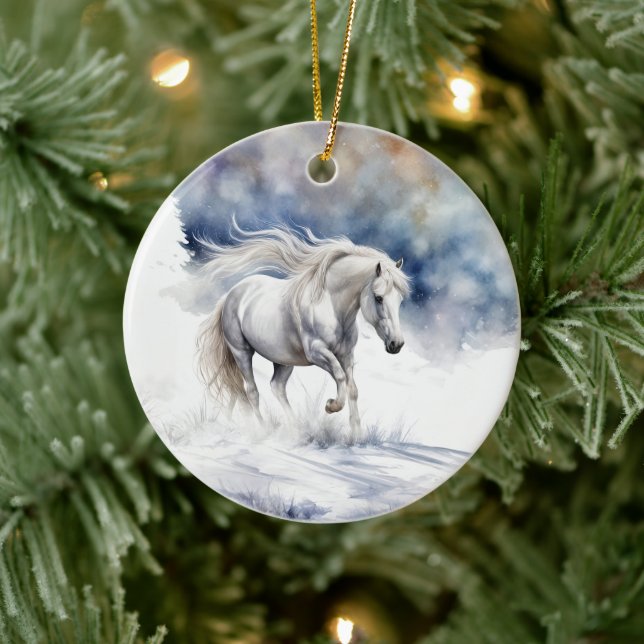Décoration En Céramique Joli Cheval à Noël de neige (Arbre)
