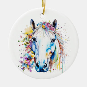 Décoration En Céramique Joli Cheval Blanc Floral Personnalisé