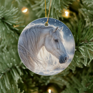 Décoration En Céramique Joli cheval en vacances Joyeuses Fêtes de neige