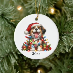 Décoration En Céramique Joli chiot ajouter la date et le message Noël
