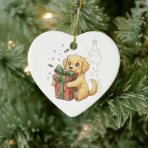 Joli chiot Retriever doré de Noël qui enlace un ca