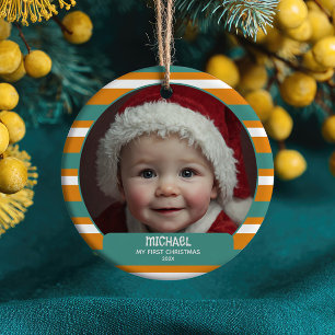 Décoration En Céramique Joli Gnome de Noël Premier Noël Nom de bébé & Phot